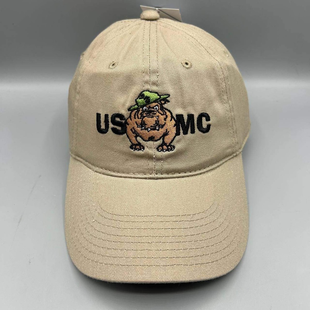 USMC Bulldog Hat Men Beige Embroidered The Game Strap Back Cap Cotton New